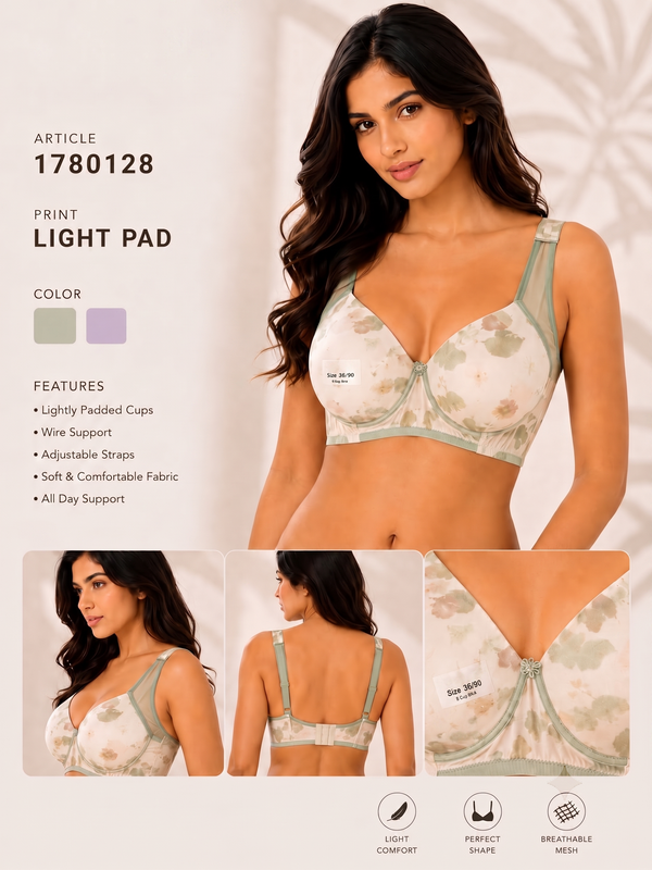 Floral Print Lightly Padded Underwire Bra with Breathable Mesh ( PACK OF THREE )