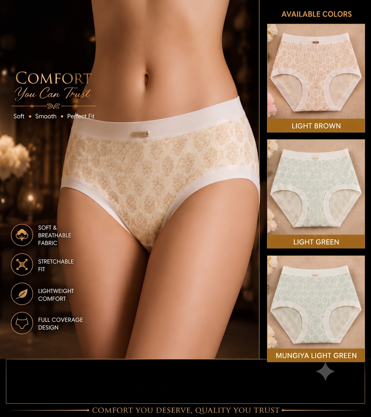 Women's Full Coverage Printed Stretch Briefs - Soft & Breathable Daily Comfort Panties ( PACK OF 3 )