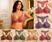 Match-All Lace Bra and Thong Matching Lingerie Set, 6-Color Multi-Pack Option