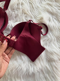 Burgundy Wine Padded Push-Up Bra with Adjustable Straps