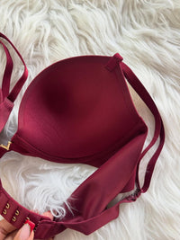 Burgundy Wine Padded Push-Up Bra with Adjustable Straps