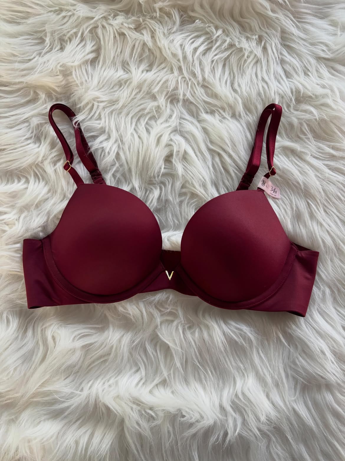 Burgundy Wine Padded Push-Up Bra with Adjustable Straps