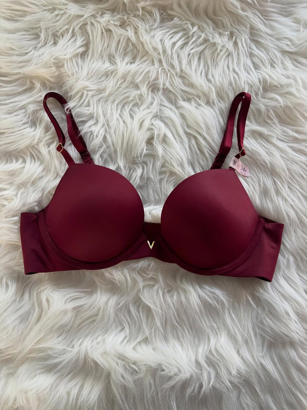 Burgundy Wine Padded Push-Up Bra with Adjustable Straps