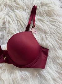 Burgundy Wine Padded Push-Up Bra with Adjustable Straps